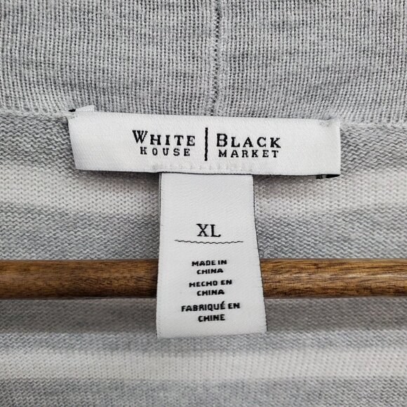 White House Black Market XL Gray White Striped Open Front Cardigan Rayon Sweater - Picture 11 of 16